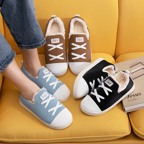 

winter woman platform velvet ladies waterproof flock warm home slippers soft comfy women shoes x1020, Black