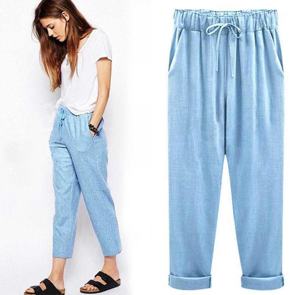 

linen pleated harajuku long ankle length trousers women 2020 summer autumn drawstring cotton pants large plus size 5xl 6xl1, Black;white