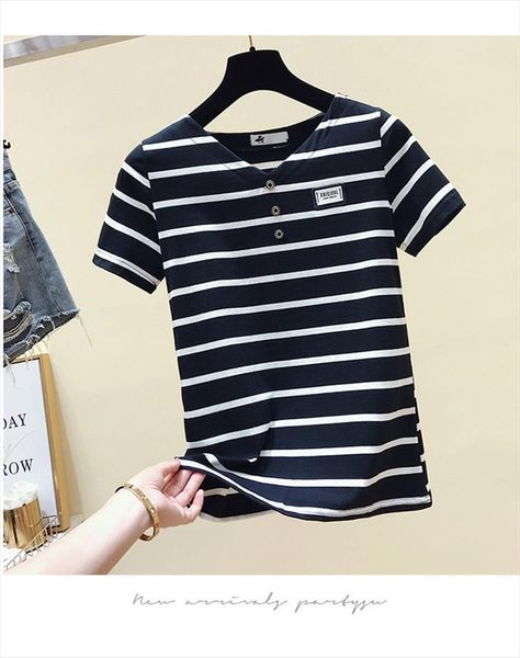 

short sleeves t shirt women striped shirt korean style clothes drop shipping, White