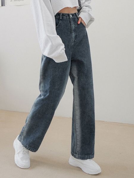 

dazy high waist slant pockets straight leg jeans z5af#, Blue