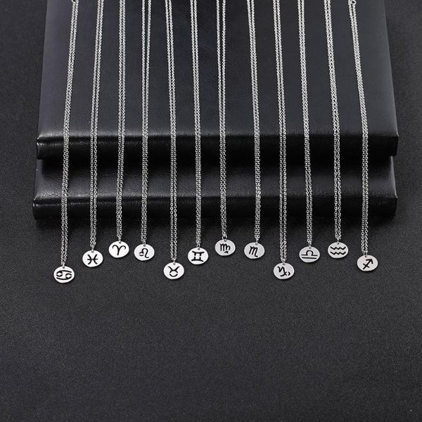 

likgreat constellation pendant charm necklace for women men stainless steel link chain hollow couple necklaces choker jewelry, Silver