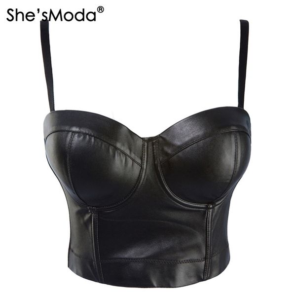 

she'smoda pu leather bralet women's bustier bra night club party cropped vest plus size lj200818, White