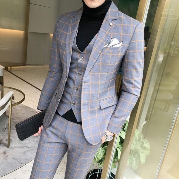 

mens classic 3 pieces men's suit plaid tweed wool slim fit prom tuxedos for wedding bridegroom (blazer+vest+pants)1, White;black