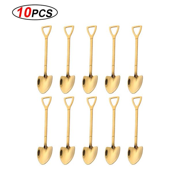 

10pc stainless steel shovel coffee spoon set creative tea spoon shovel dessert spoon christmas gift tableware ice tool h jllpxk