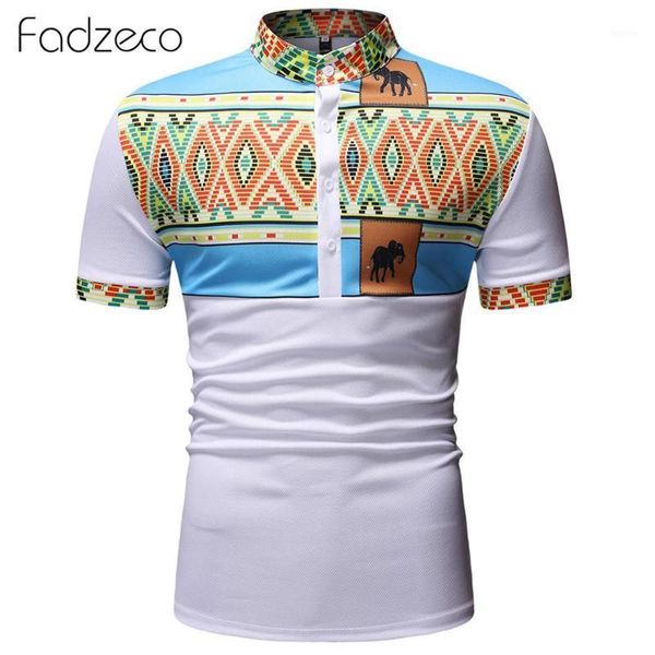 

fadzeco men african t-shirt summer dashiki short sleeve henry collar tribal male blouse elephant print ethnic formal shirts1, Red
