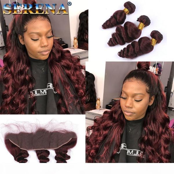 

99j red lace closure with bundles 9a loose wave with closure 4 bundles brazilian virgin hair with 13x4 lace frontal closure deals, Black;brown