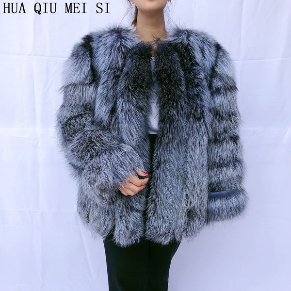 

clothing vertical stripe silver red fox women's natural fur coat lj201203, Black