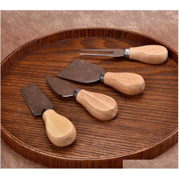 

4pcs/sets cheese knives board set oak handle butter fork spreader knife kit kitchen cooking tools useful jllwkv loveshop01