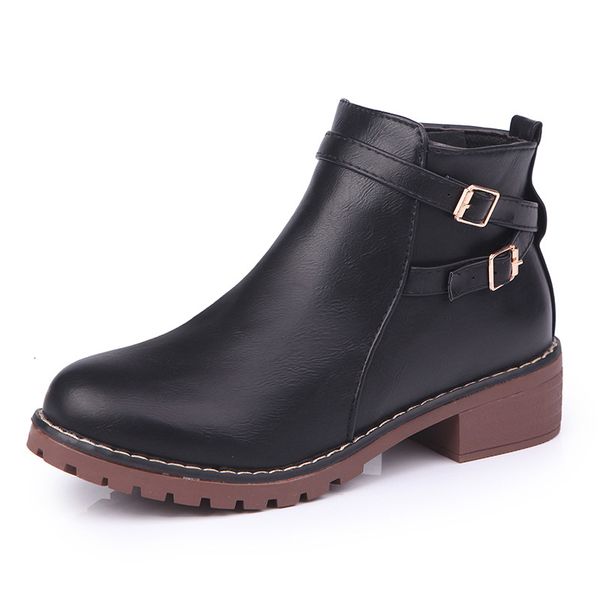 

2021 women ankle boots ladies shoes pu leather non footwear solid sewing slip on warm plush autumn winter new 1 p0rs, Black