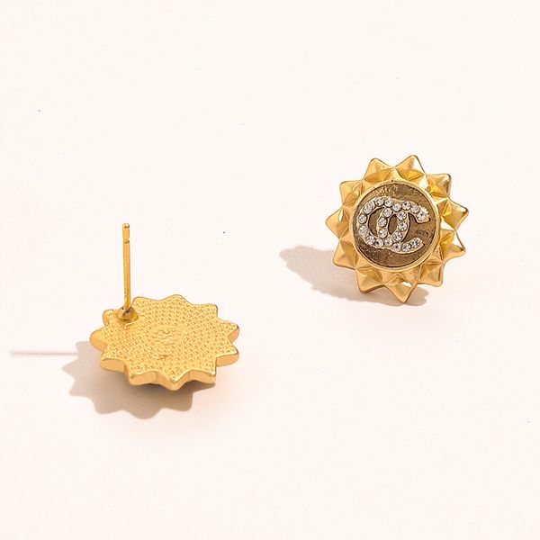 

18k gold plated luxury brand designers crystal letters ear stud stainless steel geometric famous women steel seal print earring wedding part, Golden;silver