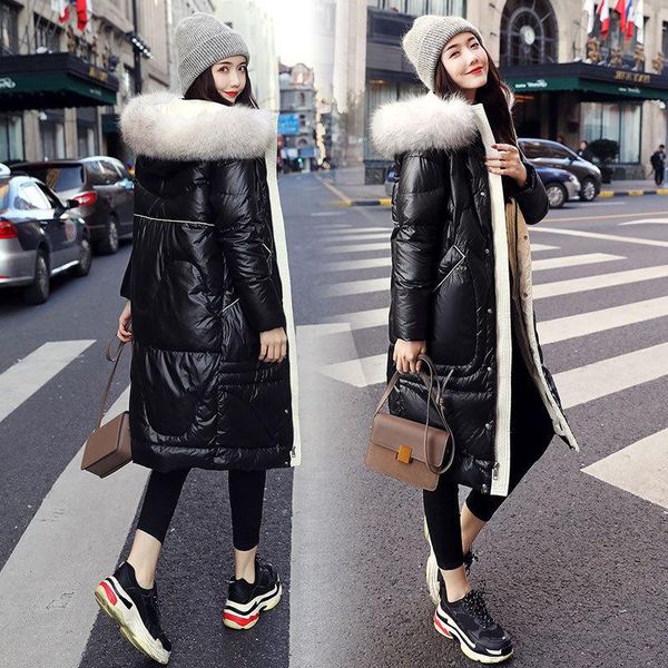 

2020 winter coat duck down women&#39s hooded jacket warm raccoon fur collar korean style doudoune