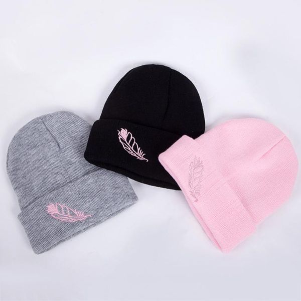 

beanie/skull caps feather embroidery women knitted winter snow ski knit hat 1pc crochet hats beanie warm beanies1, Blue;gray