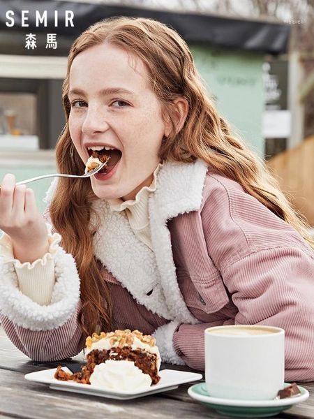 

semir jacket women 2020 new autumn short corduroy jackets imitation lamb cashmere korean loose fashion jacket ladies coat1, Black;brown