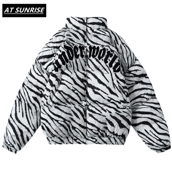 

2020 winter mens jacket coats hip hop zipper thick jackets men fashion casual zebra printing embroidered letters streetwear lj201215, Black