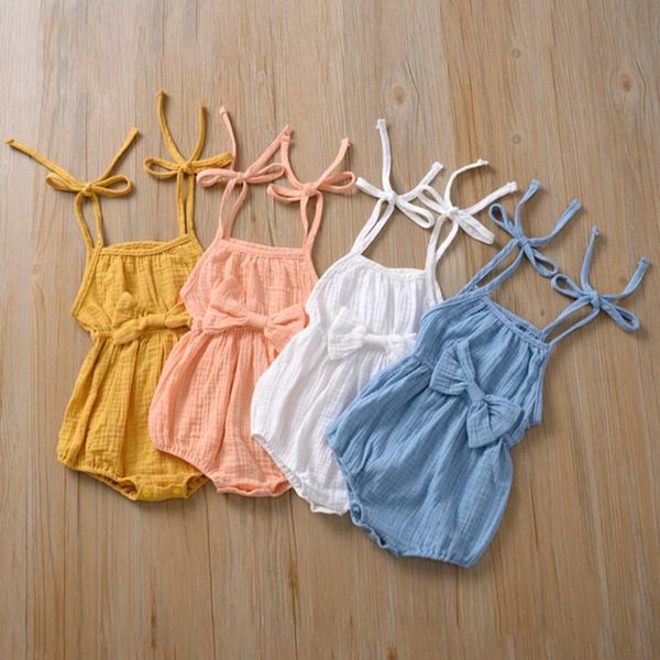 

cute newborn infant baby girls rompers summer sleeveless pure color pure cotton baby girls clothing jumpsuit playsuit, Blue