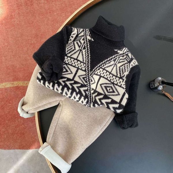 

children's jacquard high collar sweater base boy's coat new winter 2020 baby's knitted i2bg, Blue