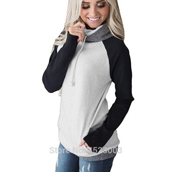 

women's casual hoodies cowl neck long sleeve striped printed pullover tunic sweatshirts with pockets t200904, Black