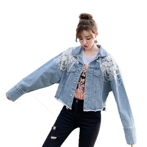 

sun protection clothing women blue jean jackets with lace flowers