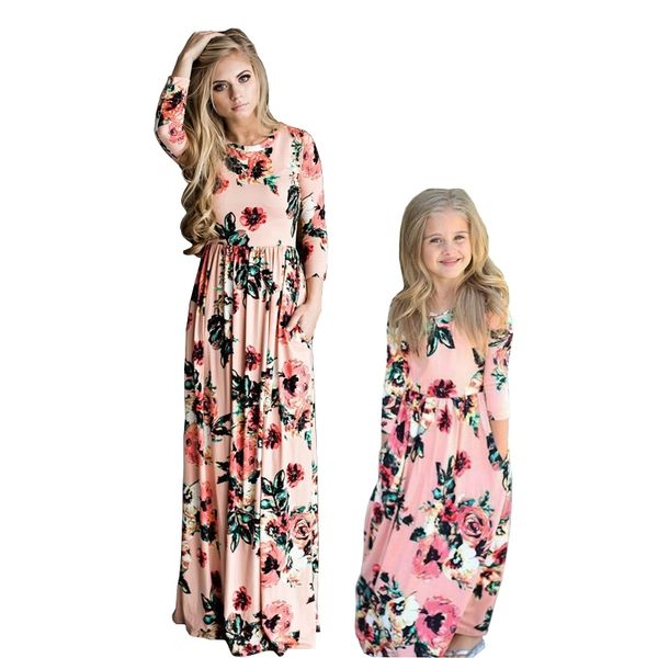 

bohemian women dresses for mother daughter floral little girls dresses family matching dress fashion mom and me toddler dress y200713, Blue
