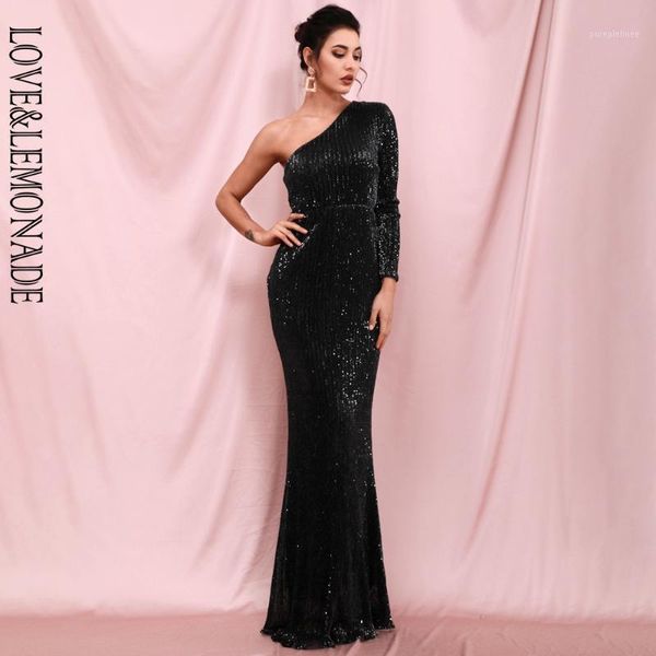 

love & lemonade black strapless single sleeve bodycon elastic sequin maxi dress lm823931, Black;gray