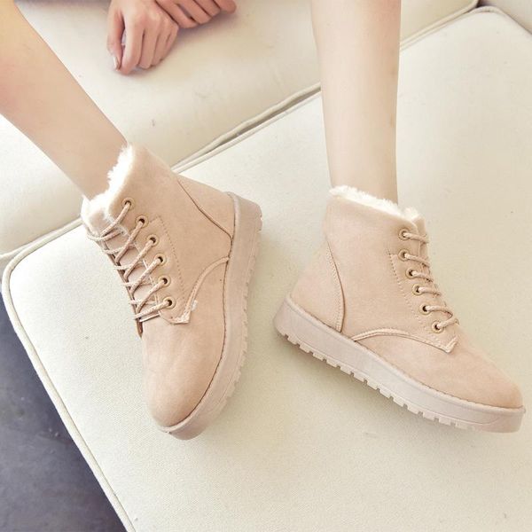 

boots ozersk 2021 classic winter faux suede ankle snow warm female fashion women shoes arrival plush insole botas, Black