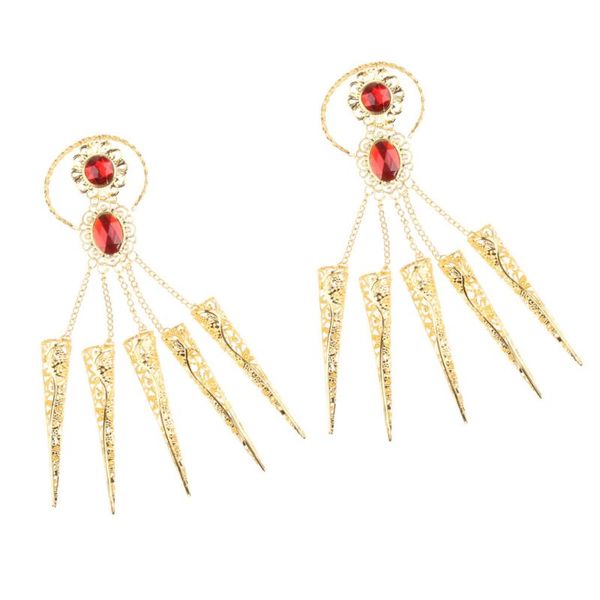 

stage wear 1 pair belly dance finger costume thai golden nail jewelry, Black;red