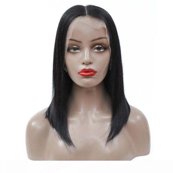 

bob lace front human hair wigs remy peruvian straight hair 13x4 bob lace frontal short blunt cut wigs 150% for black women, Black;brown