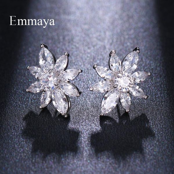 

emmaya for women geometry symmetrical style stud earring with zirconia two colors distinctive gift for friend popular party, Golden;silver