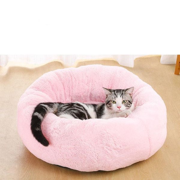 

pets beds and houses warm kennel 40/50/60/70/80/cm soft long plush cat bed round plush dog bed dog house pet