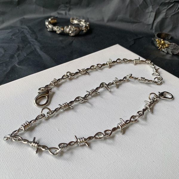 

ins style hip hop men women thistles and thorns necklace silver pants chains hip hop fashion jewelry