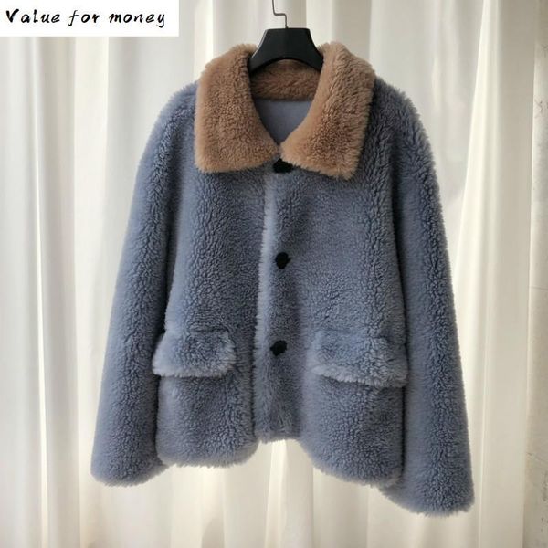 

winter vintage natural fur coat women 100% sheep shearing jacket female korean warm clothes 2021 real wool fur coats hiver 8016, Black
