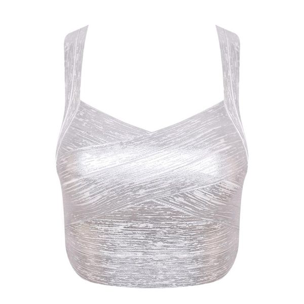 

beaukey metallic silver strap tank 2020 summer new arrival pattern bandage short crop silver gold plus size xl, White