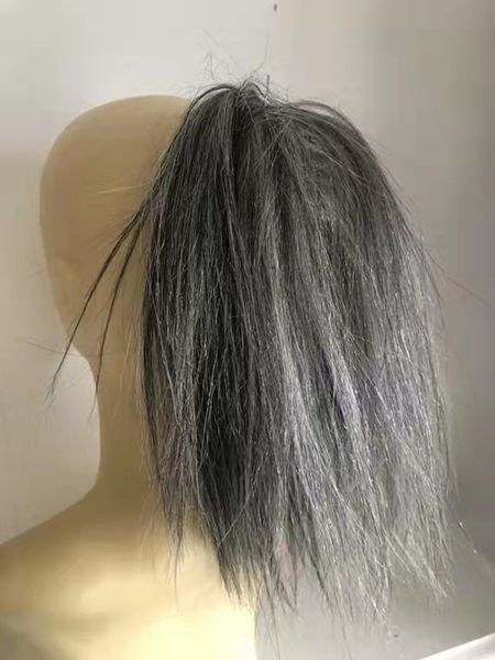 

human hair silver salt n peper course dark grey mix of 2 greys scrunchie extensions wraps gray women hairpiece 1pcs 120g, Black
