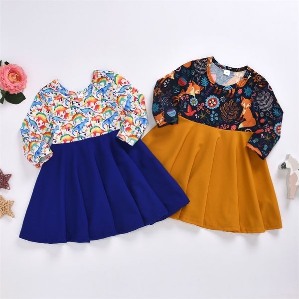 

hipac toddler girl dress long sleeve floral print princess costume fall cartoon casual baby girls animal patchwork loose dresses lj200923, Red;yellow
