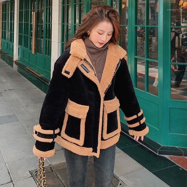

2021 winter parka corduroy down padded jacket women's fan korean style slimming cold-proof clothes warm hooded padded coat1, Black