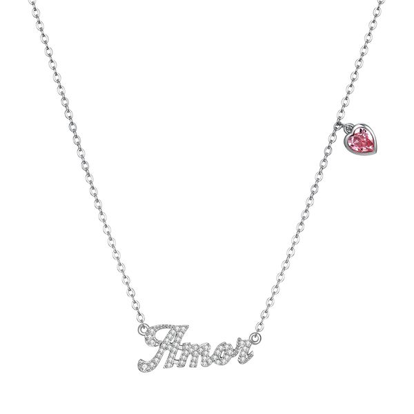 

zemior sterling silver 925 jewelry heart necklace women's pink austria crystal letter pendant necklaces engagement gift q0531