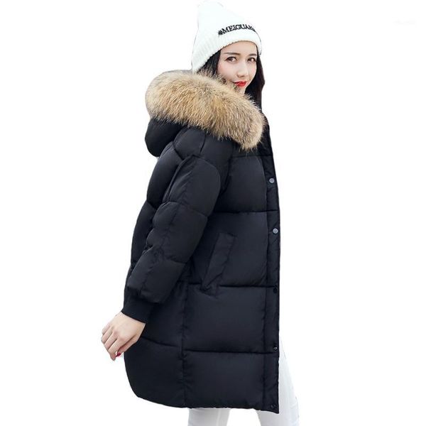 

oversize hooded with collar female coat coats breasted buttons 2019 new arrival winter jacket women warm long parkas casaco1, Black