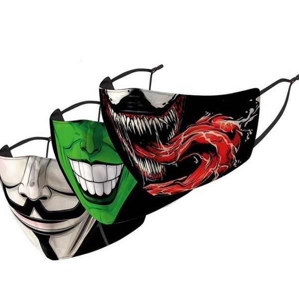 

18 colors fanny clown face mask reusable adults ice silk cartoon masks adjustable elastic hook facemask with pm2.5 filter slot f102107