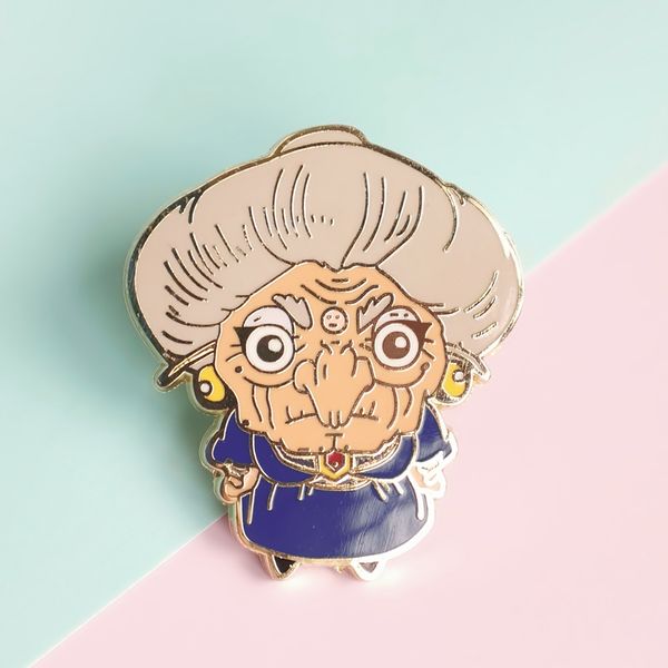 

spirited aways yubabas hard enamel pin unique mysterious witch brooch anime movie fan art collectible golden badge pins gift, Gray