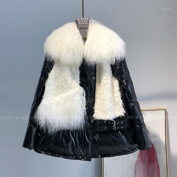 

collar sheep real coat mongolia female winter white duck down jacket women clothes 2020 korean black wool fur hiver c0881
