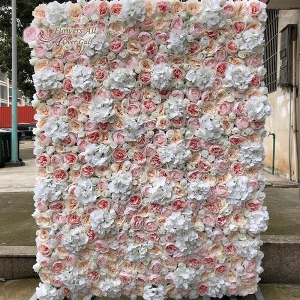 

3d artificial flower wall panel wedding background decoration fake flowers pink ivory peach with event gy8091