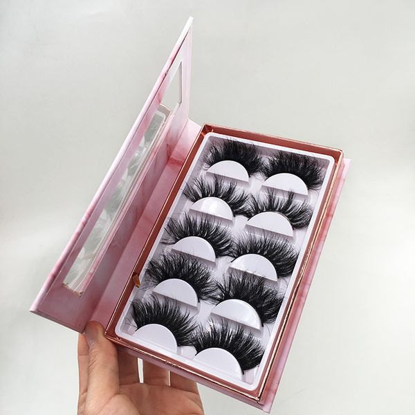 Wholesale Natural 5D Mink Reelashes 5 Панеры ресниковых ресниц Розовый мраморный пакет с 25 мм 3D норковые ресницы