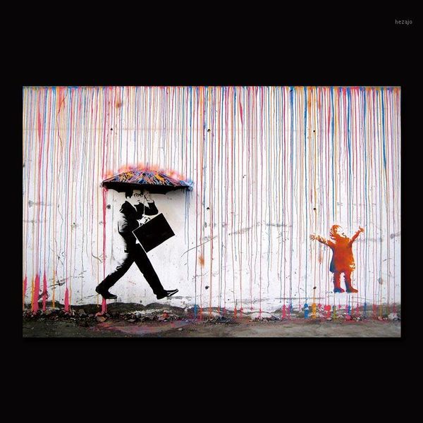 

color rain banksy wall decor art canvas painting calligraphy poster print picture decorative living room home decor1