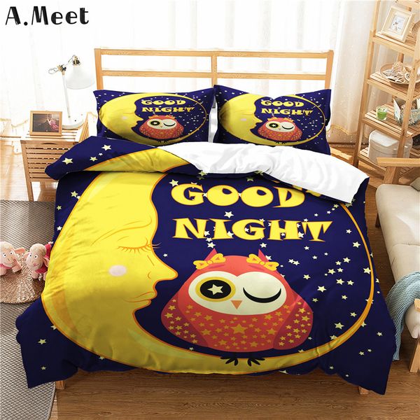 

queen owl bedding set comforter linen luxury children duvet cover kawaii bed quilt set single twin size parure de lit 220 240 3d