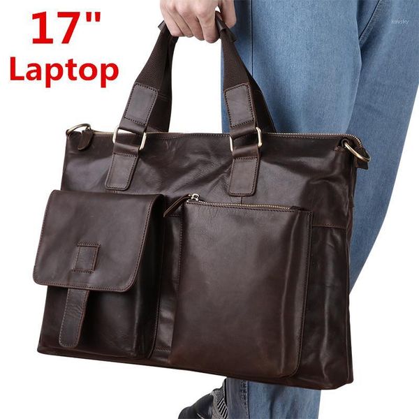 

large 17" inch lapbag vintage genuine cow leather men briefcase1