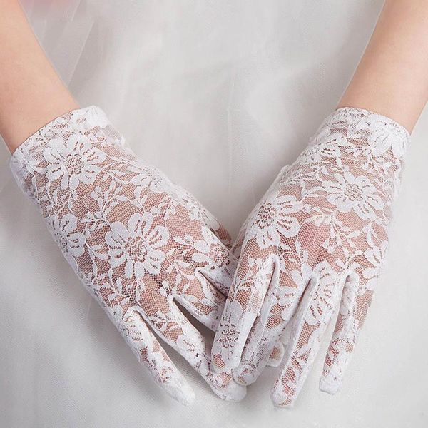 

floral lace wedding gloves for bride black ivory white purple pink gloves wrist length bridal party gloves women guantes de novi h jlllya
