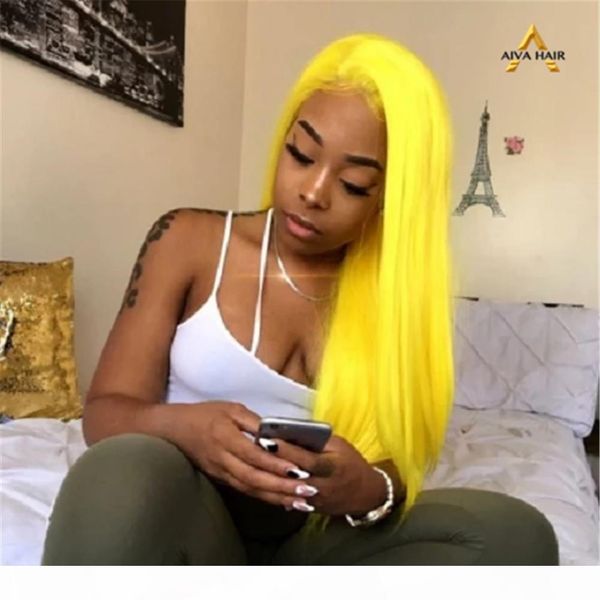 

aiva hair silky straight lace front human hair wigs 13*4 yellow lace closure wig for black women fairgreat 150 density transparent lace med, Black;brown