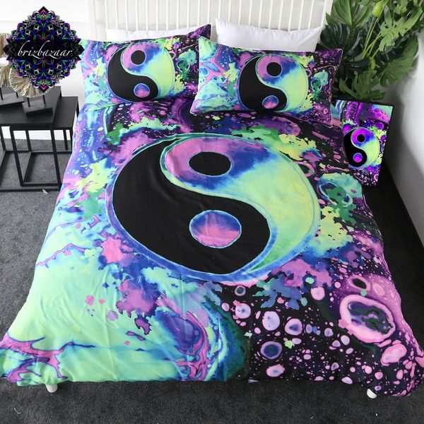 

jasper yin yang by brizbazaar bedding set tai chi duvet cover colorful bed set 3-piece watercolor bubbles bedclothes king size