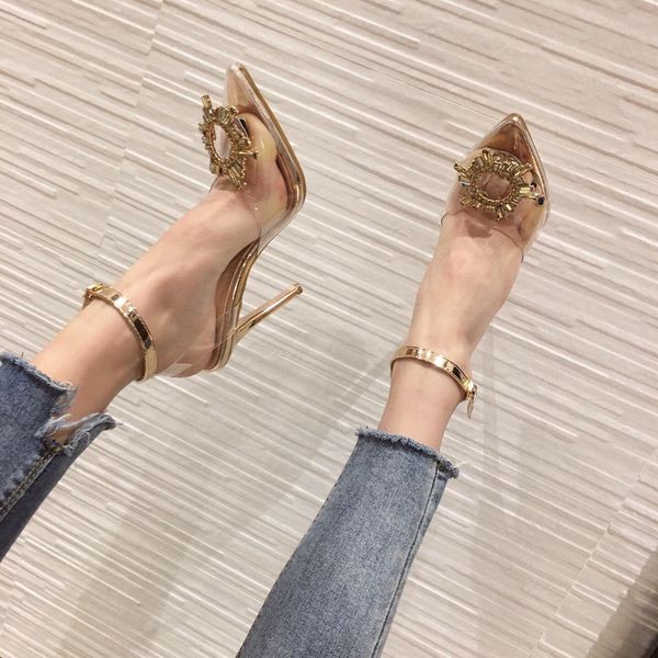 

2021 western fashion new style transparent sunflower thin heels high women's sandals 472e, Black