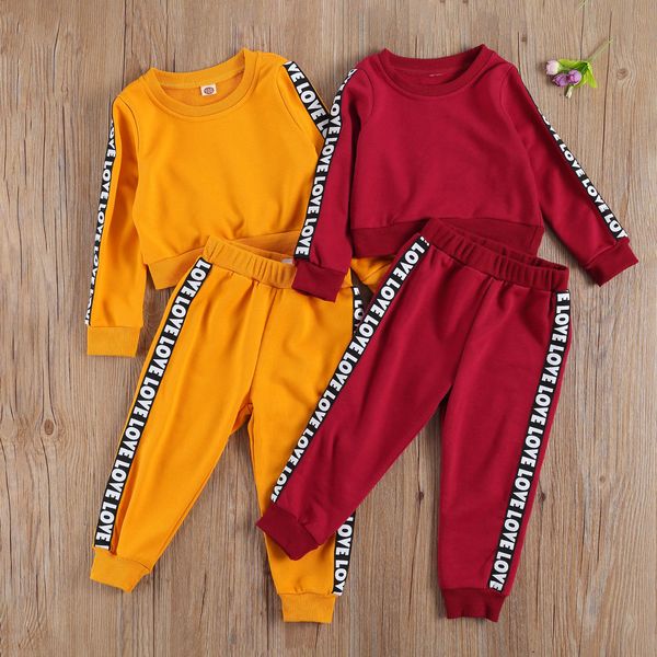 

2020 fall autumn kids baby girl love print long sleeve pullover sweatshirt long pant trouser sportswear clothes set lj201202, White